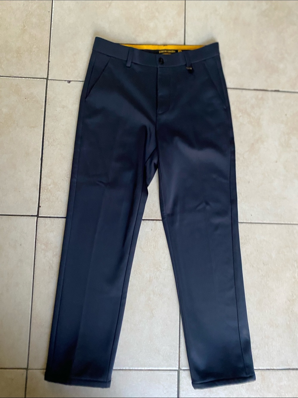 Pierre Cardin Dark Navy Dress Pants with Yellow Waistband Detail